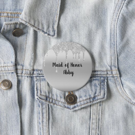 Personalized Dripping Glitter Silver Maid of Honor Button (Beispiel)
