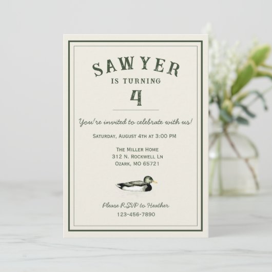 Personalized Duck Birthday Invitation Einladung (Stehend Vorderseite)