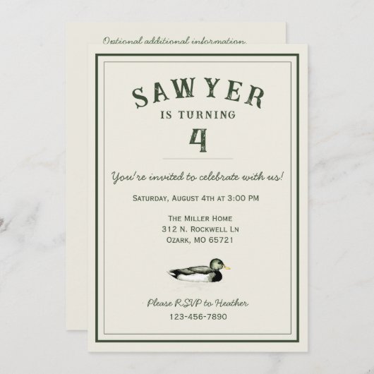 Personalized Duck Birthday Invitation Einladung (Vorne/Hinten)