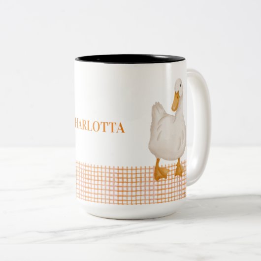 Personalized Duck – Cute Farm Animal Design  Zweifarbige Tasse (VorderseiteRechts)