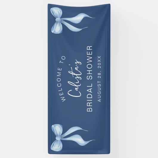 Personalized Dusty Blue Bow Welcome Bridal Shower Banner (Vertikal)
