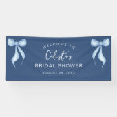 Personalized Dusty Blue Bow Welcome Bridal Shower Banner (Horizontal)