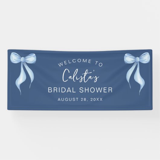 Personalized Dusty Blue Bow Welcome Bridal Shower Banner (Horizontal)