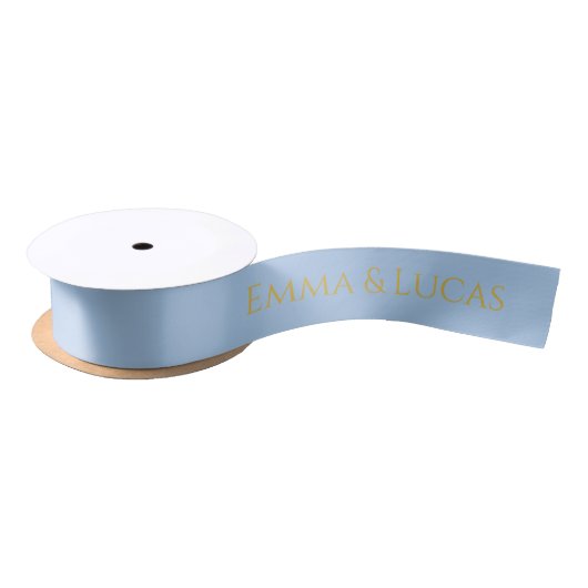 Personalized Dusty Blue Ribbon with Gold Name Text Satinband (Spule)