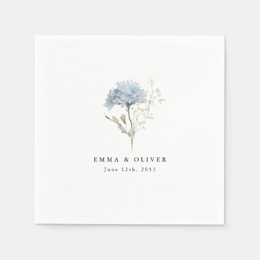 Personalized Dusty Blue Watercolor Wedding Napkins Serviette (Vorderseite)