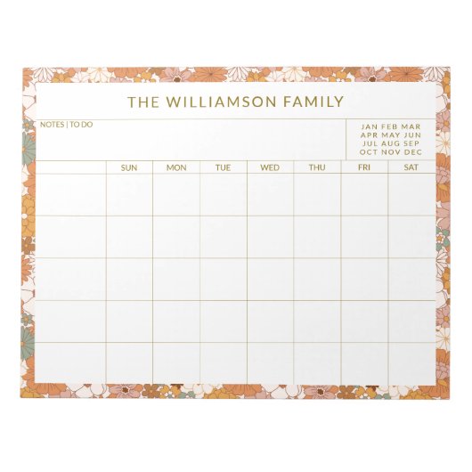 Personalized Earthy Floral Family Planner Calendar Notizblock (Vorderseite)
