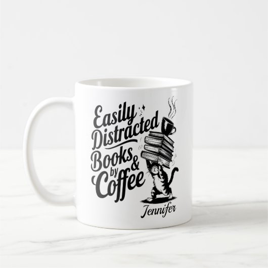 Personalized Easily Distracted By Books & Kaffeetasse (Links)