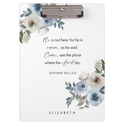 Personalized Easter Bible Verse Floral Christian Klemmbrett (Vorderseite)