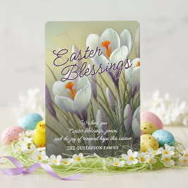 Personalized Easter Blessings Crocus Floral Card Feiertagskarte