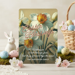 Personalized Easter Blessings Daffodil Floral Card Feiertagskarte
