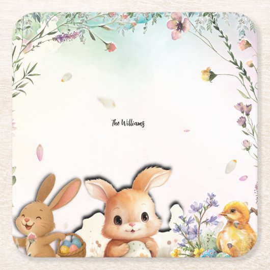 Personalized Easter Brunch Paper Square Coaster Rechteckiger Pappuntersetzer (Vorderseite)