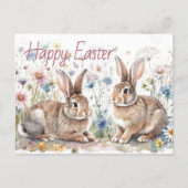 Personalized Easter Bunnies And Floral Watercolor Postkarte (Vorderseite)