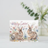 Personalized Easter Bunnies And Floral Watercolor Postkarte (Stehend Vorderseite)