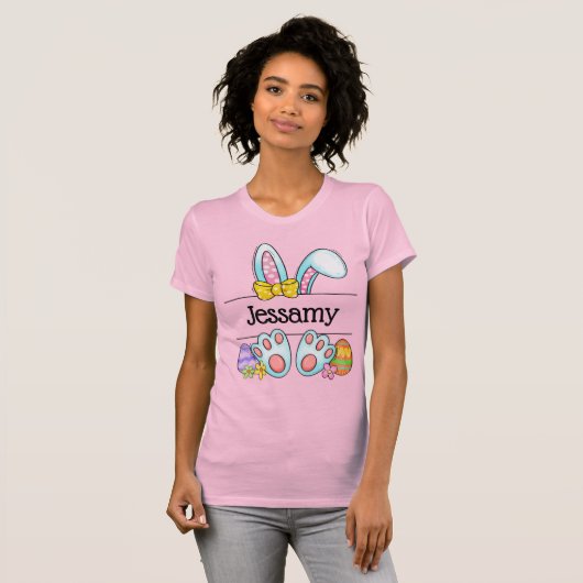 Personalized Easter Bunny Name Pastel Bow T-Shirt (Vorne ganz)