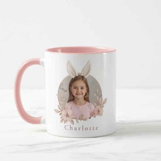 Personalized Easter Bunny Photo Pink Accent Mug Tasse (Links)