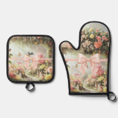 Personalized Easter Bunny Rabbit Pink Bow  Ofenhandschuh & Topflappen-Set (Vorderseite)