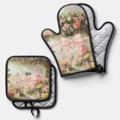 Personalized Easter Bunny Rabbit Pink Bow  Ofenhandschuh & Topflappen-Set (Vorderseite/Rückseite)