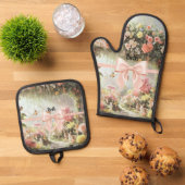 Personalized Easter Bunny Rabbit Pink Bow  Ofenhandschuh & Topflappen-Set (Oben Unten)