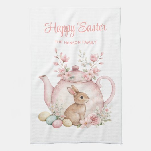 Personalized Easter Bunny Teapot Family  Geschirrtuch (Vertikal)