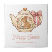 Personalized Easter Bunny Teapot Floral  Fliese (Vorderseite)
