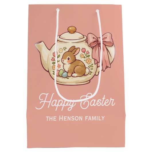 Personalized Easter Bunny Teapot Floral Mittlere Geschenktüte (Rückseite)