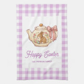 Personalized Easter Bunny Teapot Gingham Family Geschirrtuch (Vertikal)