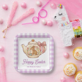 Personalized Easter Bunny Teapot Gingham Family Pappteller (Party)