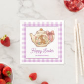 Personalized Easter Bunny Teapot Gingham Family Serviette (Beispiel)