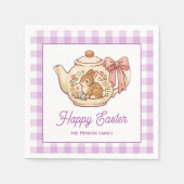 Personalized Easter Bunny Teapot Gingham Family Serviette (Vorderseite)