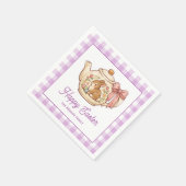 Personalized Easter Bunny Teapot Gingham Family Serviette (Ecke)