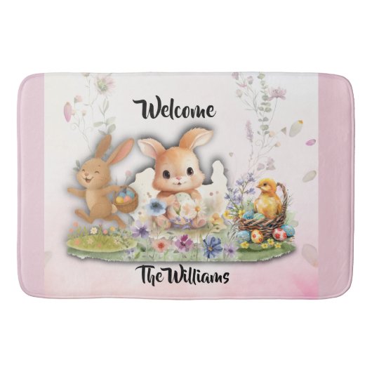 Personalized Easter Bunny Welcome Bath Mat Badematte (Vorderseite)