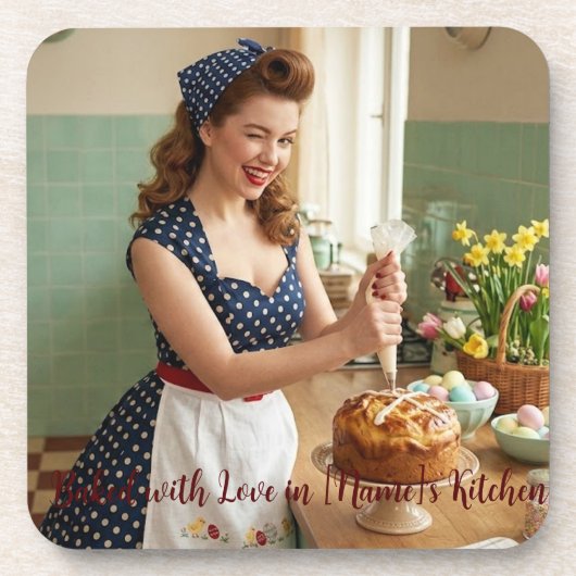 Personalized Easter Pin-Up Kitchen Drink Coaster Getränkeuntersetzer (Vorderseite)