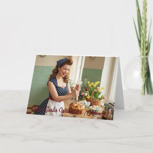Personalized Easter Pin-Up Retro Greeting Card Dankeskarte (Vorderseite)