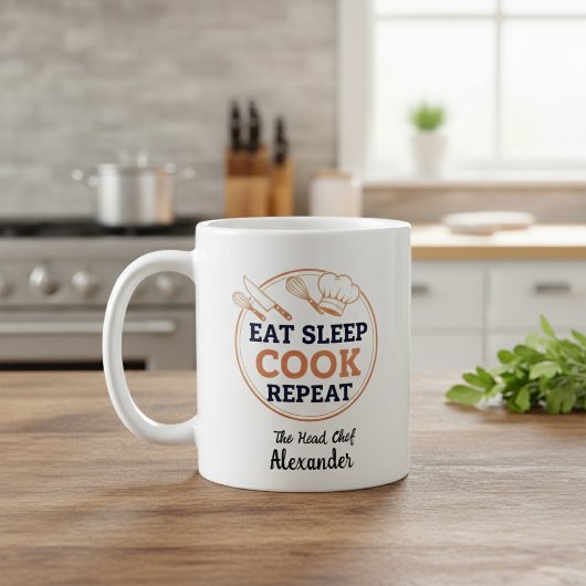 Personalized Eat Sleep Cook Repeat Head Chef Quote Kaffeetasse