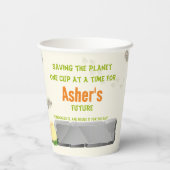 Personalized Eco Friendly Orange Dino Birthday Pappbecher (Rückseite)