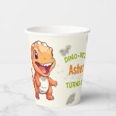 Personalized Eco Friendly Orange Dino Birthday Pappbecher (Vorderseite)