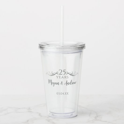 Personalized Elegant 25th Wedding Anniversary Acryltrinkbecher (Vorderseite)
