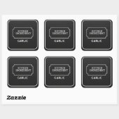 Personalized Elegant Black Square Food Labels  Quadratischer Aufkleber (Blatt)