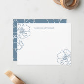 Personalized Elegant Blue Modern Line Art Floral Mitteilungskarte (Vorderseite/Rückseite Beispiel)