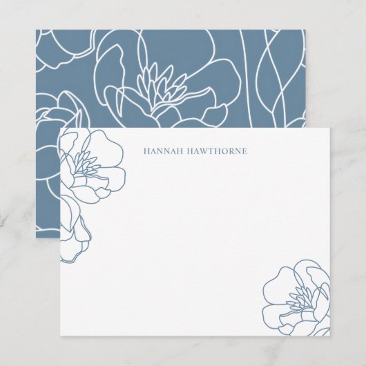 Personalized Elegant Blue Modern Line Art Floral Mitteilungskarte (Vorne/Hinten)