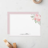 Personalized Elegant Blush Pink Roses and Greenery Mitteilungskarte (Vorderseite/Rückseite Beispiel)
