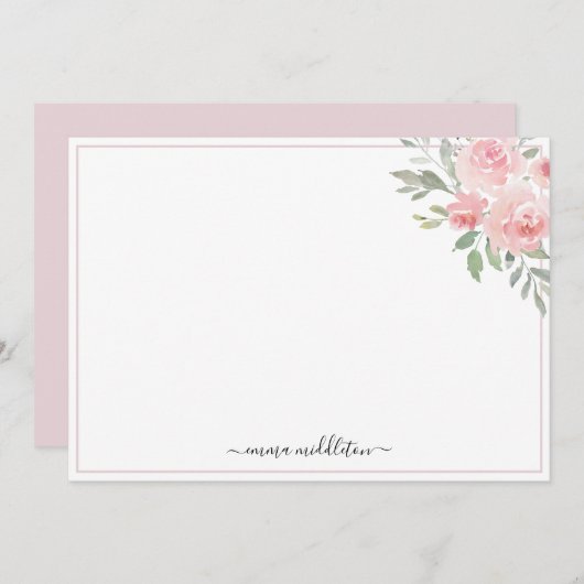 Personalized Elegant Blush Pink Roses and Greenery Mitteilungskarte (Vorne/Hinten)