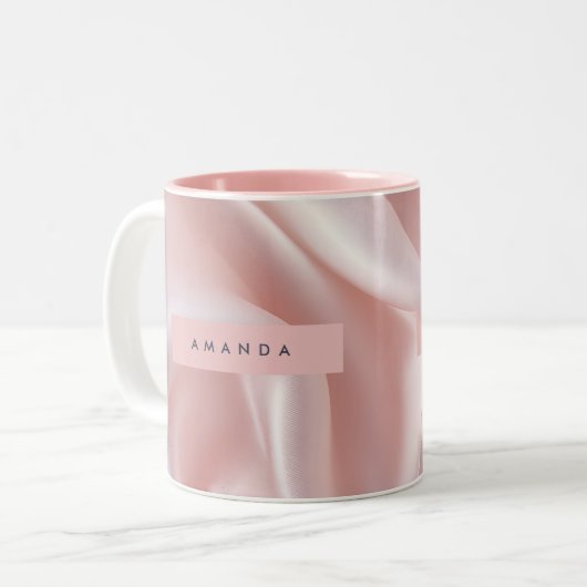 Personalized Elegant Blush Pink Satin Design Zweifarbige Tasse (Vorderseite Links)