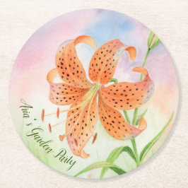 Personalized Elegant Botanical Tiger Lily Runder Pappuntersetzer