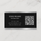 Personalized Elegant Brushed Silver Black QR Code Visitenkarte (Rückseite)