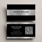 Personalized Elegant Brushed Silver Black QR Code Visitenkarte