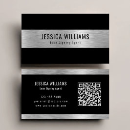 Personalized Elegant Brushed Silver Black QR Code Visitenkarte