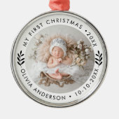 Personalized Elegant First Christmas Baby's Photo Ornament Aus Metall (Vorne)