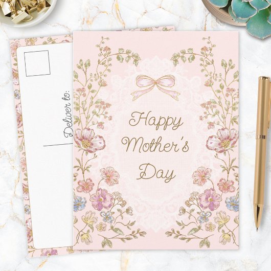 Personalized Elegant Floral Happy Mother’s Day Postkarte