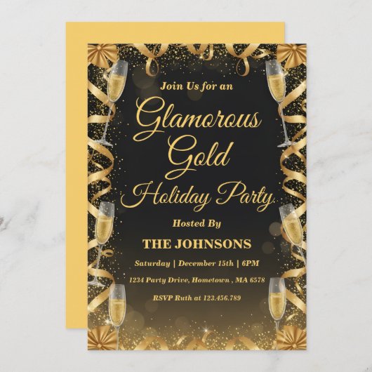Personalized Elegant Gold Christmas Party Einladung (Vorne/Hinten)